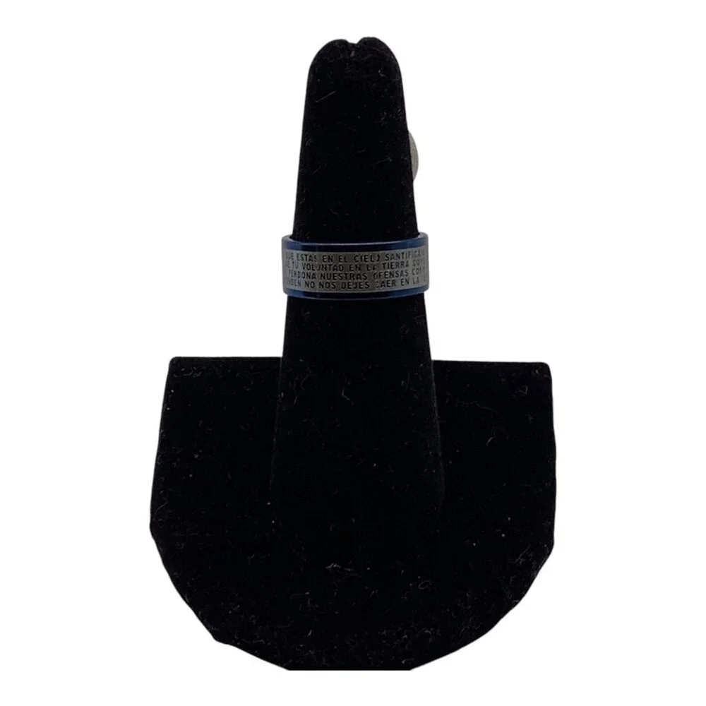 Blue Stainless Steel‎  Padre Nuestro Lords Prayer Spanish Ring Size 7